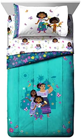 Jay Franco Disney Encanto Irmã Magic Magia 4 Peças Conjunto de cama Twin - Inclui consultor e lençol reversível - Microfibra super suave resistente a desbotamento