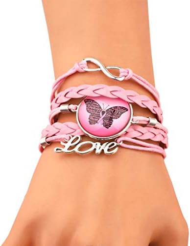 Hollp Pink Ribbon Jóias de cancelamento de mama Câncer Sobrevivente Couro Artificial Couro com Butterfly Infinite Inspirational