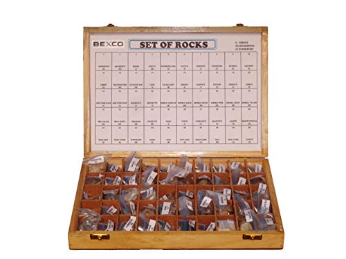 Coleção Bexco de 50 rochas para educação em caixa de madeira
