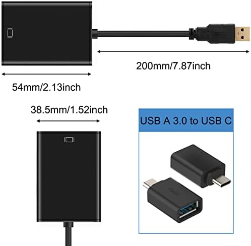 DKARDU USB 3.0 para adaptador HDMI, 1080p HDMI Full HD para USB Feminino para Macho de vídeo Multi Monitor Monitor Conversor para laptop PC Monitor HDTV Compatível com Windows 7/8/10