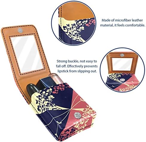 Caixa de batom de batom de viagem Guerrotkr, saco de maquiagem portátil de batom com espelho, padrão de borboleta vermelha azul abstrata