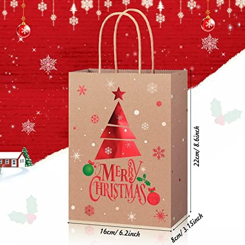 Contere 18 PCs Christmas Kraft Sacos de presente com alças Médias folhas de ouro Molduras de papel de papel de festa SMAN