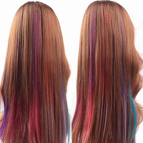 12 PCS Extensões de cabelo coloridas Clipe colorido em extensões de cabelo 21 polegadas Extensões de cabelo liso sintéticas para crianças meninas mulheres