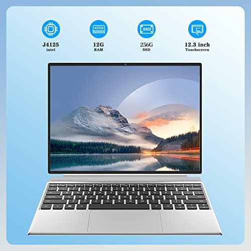 2 em 1 Laptop Computador, Intel J4125 PROCESSOR Windows 11 tela de toque de 12,3 Display HD com teclado destacável 12 GB de RAM,