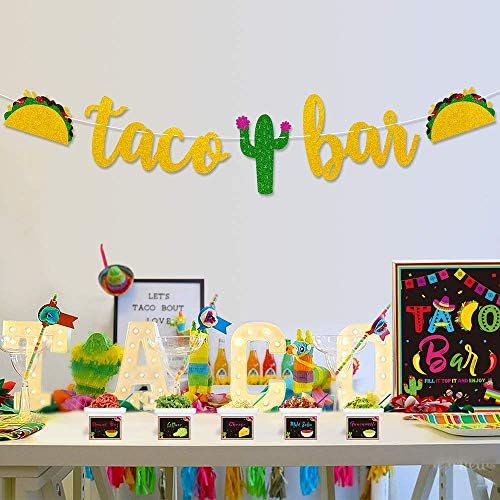 Kit de decoração de barra de taco kitticcino - bandeira sinalizador tendas guirlanda para cinco de mayo mexicano festa temática
