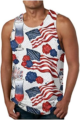 Pimoxv 4 de julho Tampo de tanques para homens 2023 Gym Fitness Singlet Vest Tops Independence Dia dos EUA Flag t-shirts sem mangas