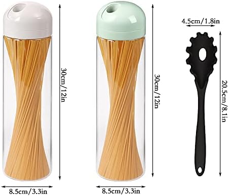 FUNVIM SPAGHETTI Storage Recectadores de 2 anos, recipientes altos de armazenamento de macarrão de vidro para despensa, potes de macarrão com medição de tampa