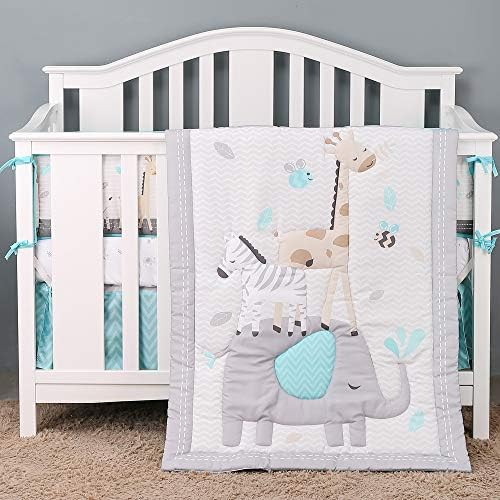 BrandReam 6pcs Conjuntos de cama de berço para meninas e meninos com elefante roxo Floral + Safari Elephant Zebra Design