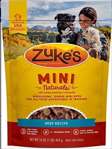 Zuke Mini Naturals Dog trata carne 16oz com lenços pet de 10 ct