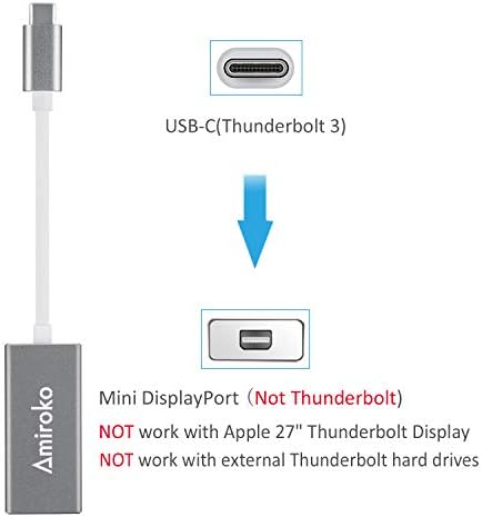 Amiroko USB-C para Mini DisplayPort Adaptador, USB 3.1 Tipo C para Mini Suporte ao adaptador DP 4K, 1080p para MacBook
