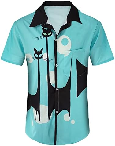 Pensando pó de botão retrô para baixo camisa para homens Hawaiian Bowling Shirts 50s Style Rockabilly Camisa de praia
