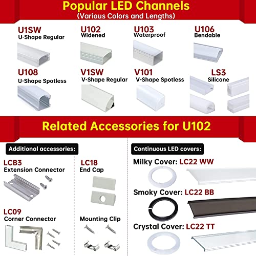 Muzata 6 pares canal LED canal de 90 graus kit de conector de canto do adaptador em forma de L e conectores de canto de 6pcs para canal de alumínio U102, LC09 LC1 WW Silver