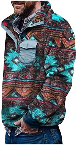 XXBR Mens Pullover Fuzzy Quarter Zip Sweater Fleece Jackets Plaid Aztec Print Sherpa Pullover quente Sorto de inverno quente