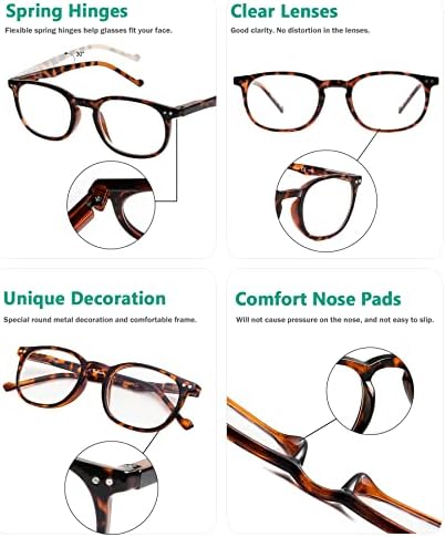 Olhos de mola de 5 pacote para os olhos Tortoise de óculos de leitura clássica dos anos 80 +2.75