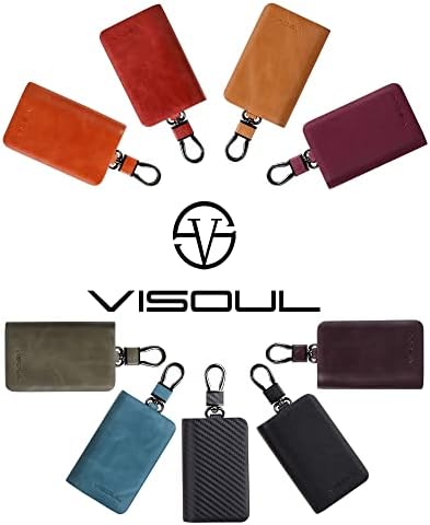 Visoul Car Key Case Titular Zipper, Caso FOB de Chave de Correio de Couro com Chave de Chaves para Homens e Mulheres