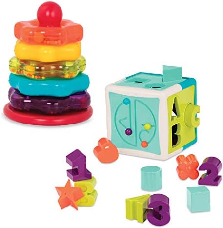 Battat - Anéis de empilhamento + pacote de cubo de classificação - Aprendendo brinquedos para crianças de 1 ou mais