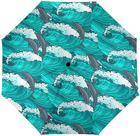 Ondas do mar Dolphin 3 Folds Umbrella Anti-UV nojento à prova de vento