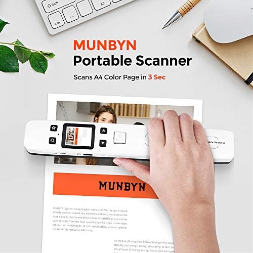 Munbyn Scanner portátil, scanner de fotos para documentos Pictures textos em 1050dpi, digitalização plana, incluiu cartão SD de 16 GB, o scanner de fotos carrega imagens para o computador via USB ou Wi-Fi embutido, sem driver