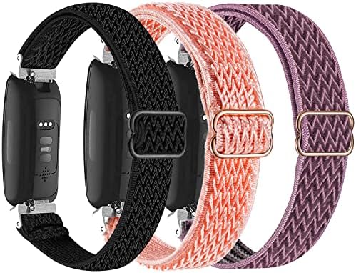 Bandas de nylon elásticas de 3 pacote compatíveis com Fitbit Inspire 2, respirável Substituto Ajustável Súlito de Nylon Strap Sport de pulseira para homens