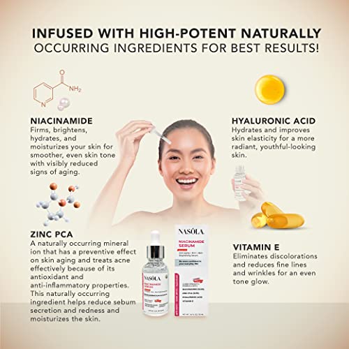 Niacinamida Nasola Niacinamida w/zinco para hidratando minimizador de poros e ácido hialurônico para anti -envelhecimento, manchas