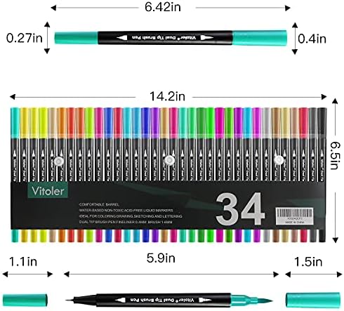 Vitoler Dual Tip Brush Marcadores de caneta colorida, canetas de periódico fino e marcadores de pincel coloridos para