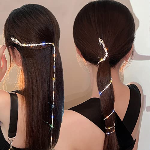 2 PCs Full Rhinestone Snake Hair Chains Sparkle Tassel Long Tassel Crystal Bandes Acessórios para cabelos Jóias,