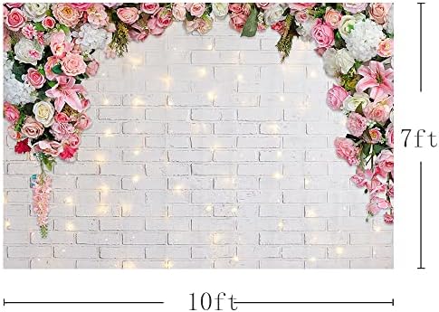 Aibiin 10x7ft Flores brancas parede rosa fotografia floral cenário para casamento de noiva do chuveiro