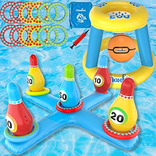MAX FUN FUN POLE FLOAKS Toys Games Set - Flutuante Basketball Hoop Brinquedos de jogo de jogo de arremesso de anel cruzado para crianças adultos jogos de água de piscina