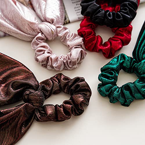 5 cores Definir scrunchies de tema de Natal para cabelos, racha de cabelo de cor sólida brilhante Cabelo de cetim