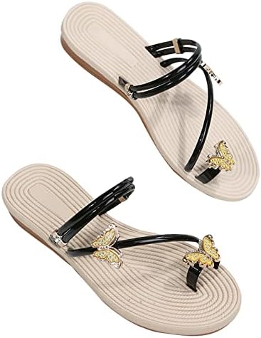 Strass femininos chinelos de butterfly clipe de ponta de praia chinelos de praia sandálias de férias de couro falso