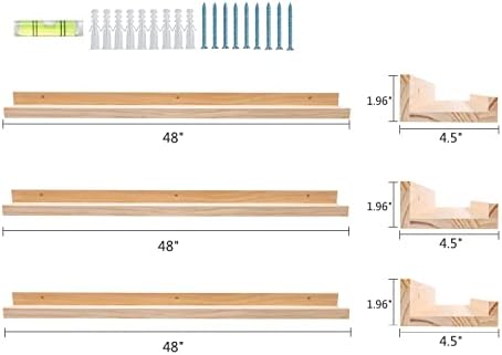 Azsky 48 polegadas de madeira grande prateleiras flutuantes para o conjunto de paredes de 3, decoração rústica de prateleira de imagem