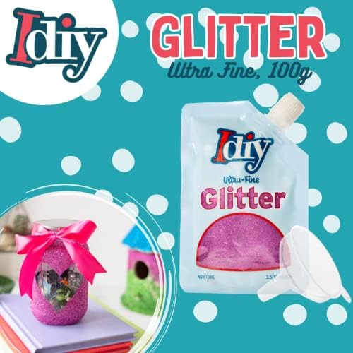 Idiy Ultra Fine Glitter W Saco de Easy-Pour e Funil-Shamrock Verde Extra Fine Non-Tóxico, Artes e Crafts DIY, Projetos Escolares, Festivais, Decorações de Sparkle, Resina, Presente, Acampamento de Verão