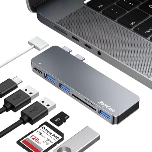Adaptador de cubo USB C para MacBook Pro/Air 13 15 2022 2021 2020, Raycue 6 em 2 acessórios USB-C com 3 portas USB 3.0, leitor de cartão