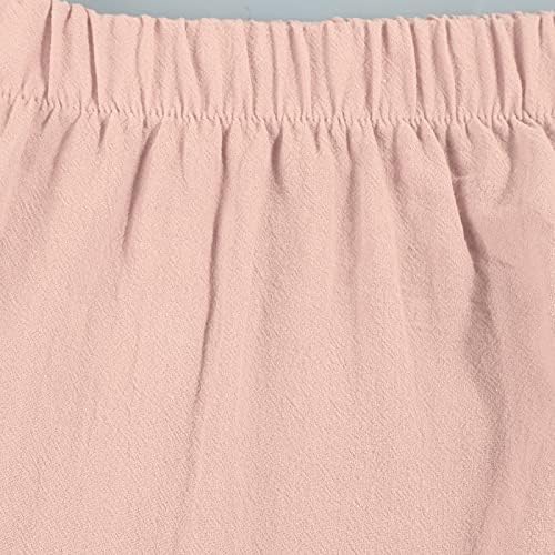 Calças de linho de algodão casual de verão para mulheres calças de perna lisada solta calças de cintura alta com bolsos de fundo confortável