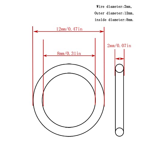 100pcs 12x2mm Red Silica Gel O-ring Junta, vedações de peças de O-ring ， para mecânico, reparos, conexões de ar