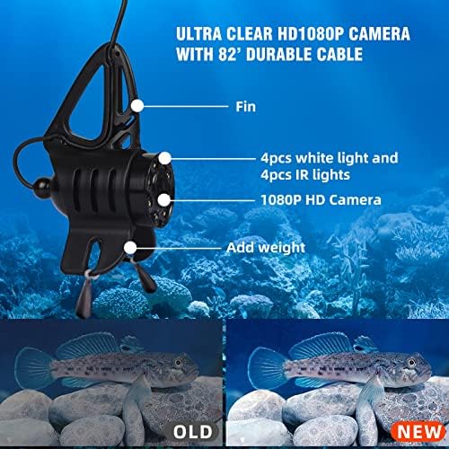 Câmera de pesca subaquática Moocor, 【【【Atualizado HD 1080p】 Video Video Fish Finder com tela HD IPS 7 polegadas, IR e luzes