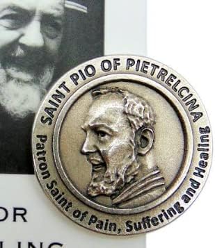 Westmon Works St Pio Token Metal Patrono Saint Oração por Cura Pacote com Holy Card Set é feito na Itália