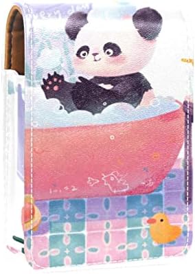 Bolsa de batom de batom de maquiagem de oryuekan com espelho portátil de armazenamento de batom portátil Organizador de armazenamento de brilho labial, banheira de panda animal de desenho animado adorável