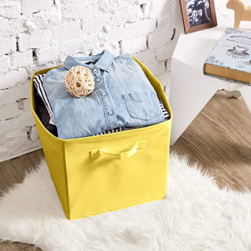 Conjunto EZARE de 10 caixas de cesta de tecido, cubo de armazenamento de organizador dobrável amarelo com alças para casa, quarto, viveiro de bebês, brinquedos infantis de sala de jogos - 13 x15 x13 + 10,5 x 10,5 x 11