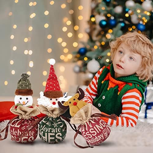 Pano de decoração de Natal sacos de presente com Papai Noel, boneco de neve, alces, estilos 3D sacolas de Natal para doces com