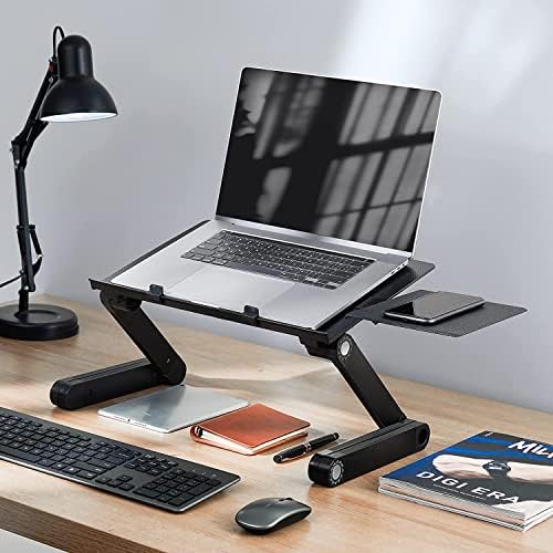 Huanuo Stand para laptop ajustável, mesa de laptop para laptops de até 15,6 , suporte de mesa de laptop portátil com 2 ventiladores de CPU, mouse destacável, mesa ergonômica para laptop, bandeja de cama de TV, mesa de pé
