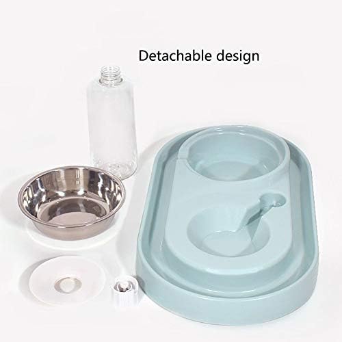 Double Dog Cat Bowls Water and Food Bowl Conjunto ， destacável tigela de aço inoxidável Distanter automático Distribuidor de garrafa alimentador de animais de estimação para pequenos ou médios cães gatos gatos de cachorro coelho de gatinho