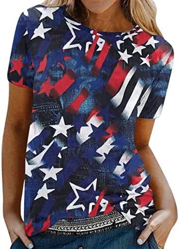 4 de julho Cadeiras T para mulheres de verão Manga curta o pescoço camiseta American Flag Star