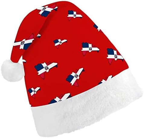 MAPA DO DOMINICANA MAPLA Bandeira Chapéu de Natal Papai Noel Chapéus Cruscos curtos com punhos brancos para homens Mulheres