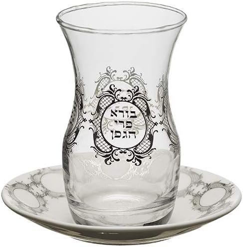 Art Judaica Delicate Glass Kiddush Cup Cálice de vinho com pires para Shabat e feriados