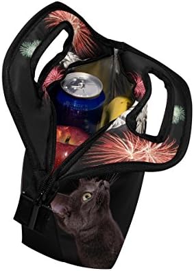HEOEH PATRIOTIC CAT Fireworks Lunchag Bag Bolsa Bolsa de lancheiras com zíper isolada para o escritório da escola ao ar livre