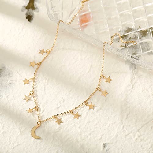 Colar de estrela da estrela da lua Yheakne Boho Gardaça de estrela dourada colar minúsculo colar de colar minimalista de colar de lua