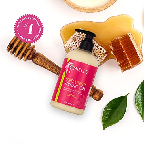 Mielle Organics Honey & Ginger Styling Gel para obter uma definição aprimorada de cacho e umidade retendo com aloe para cabelos secos,