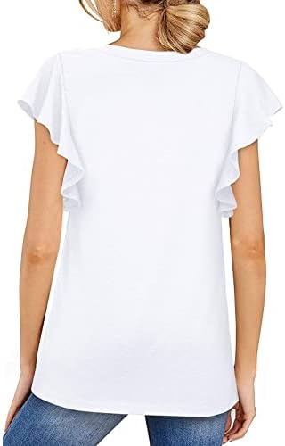 Tops de verão femininos 2023 Moda Solid Color V Neck Ruffle S-Schirts para mulheres Camiseta de manga curta solta Camiseta