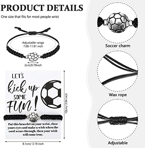 30 PCS pulseiras de futebol ajustáveis ​​com 30 PCs Cardboard Soccer Charm Bracelet Soccer Party Gifts para adolescentes Acessórios